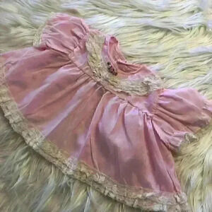 VTG easter ruffles handmade baby pink top size 6+ months button on back